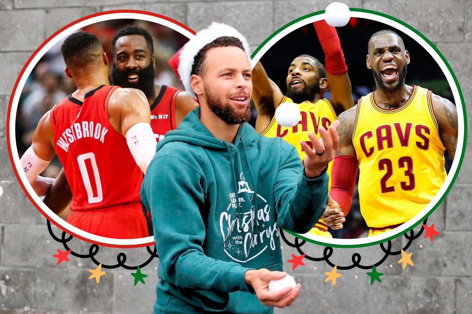 Houston Rockets x Golden State Warriors x Cleveland Cavaliers Russell Westbrook James Harden Stephn Curry Kyrie Irving LeBron James Jogos de Natal NBA