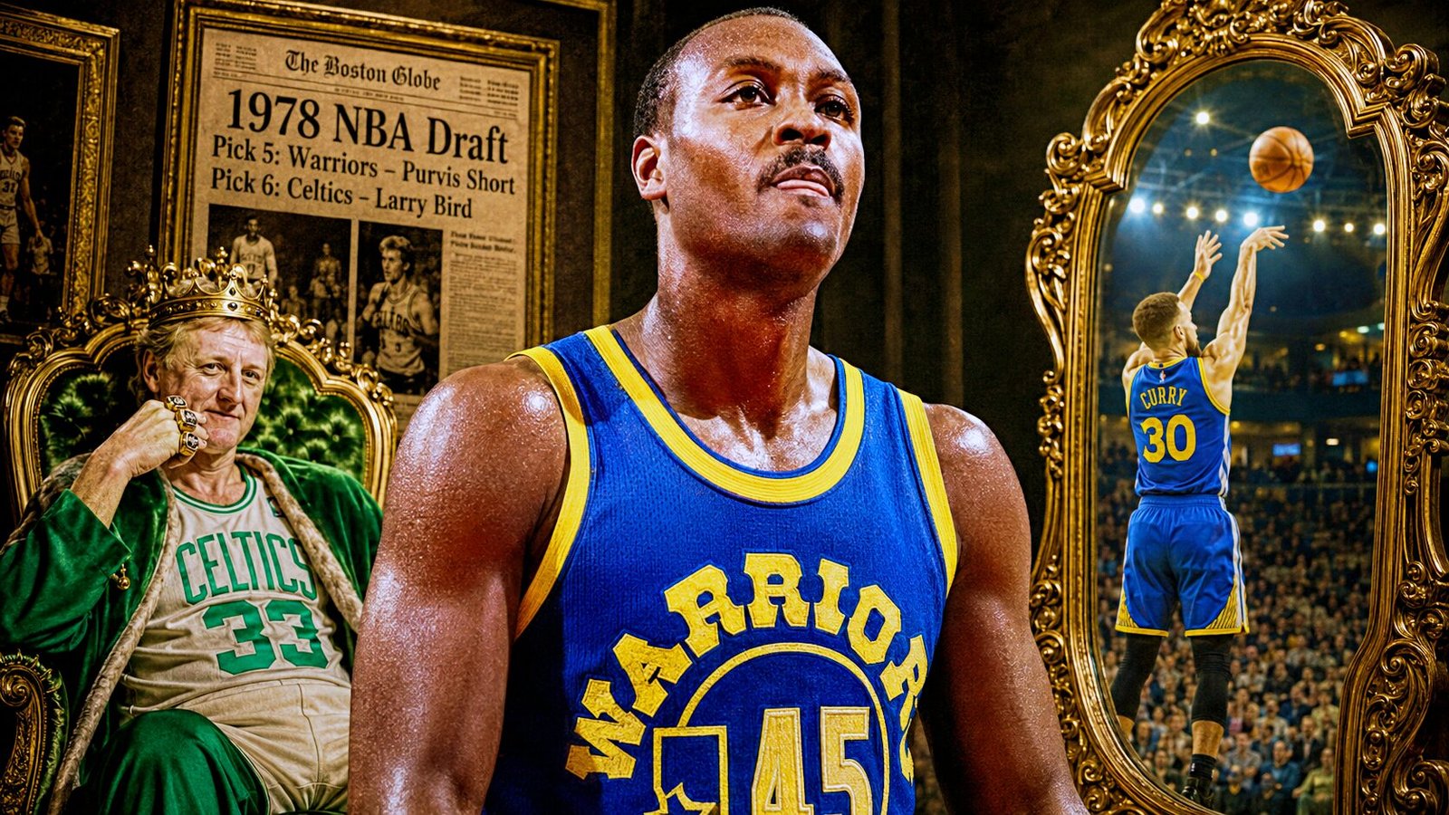 Larry Bird, Purvis Short, Stephen Curry Warriors