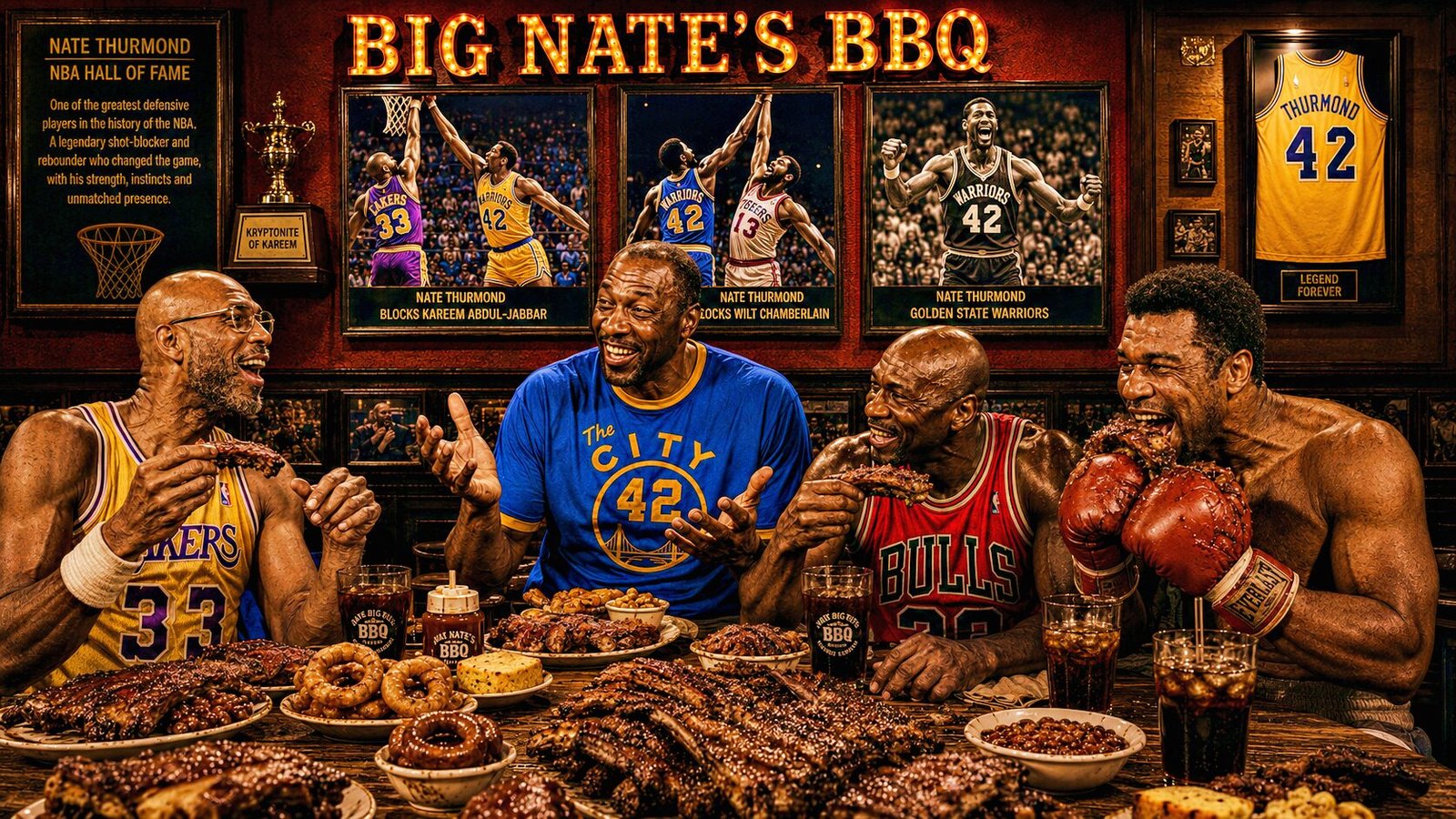 Big Nate's BBQ Nate Thurmond Golden State Warriors Kareem Abdul-Jabbar Michael Jordan Muhammad Ali
